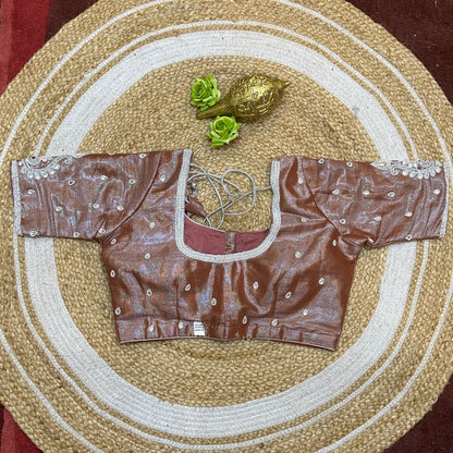 38” M Size 8 Aari Worked Sari Blouse Indian Saree Top Metallic Pink B290