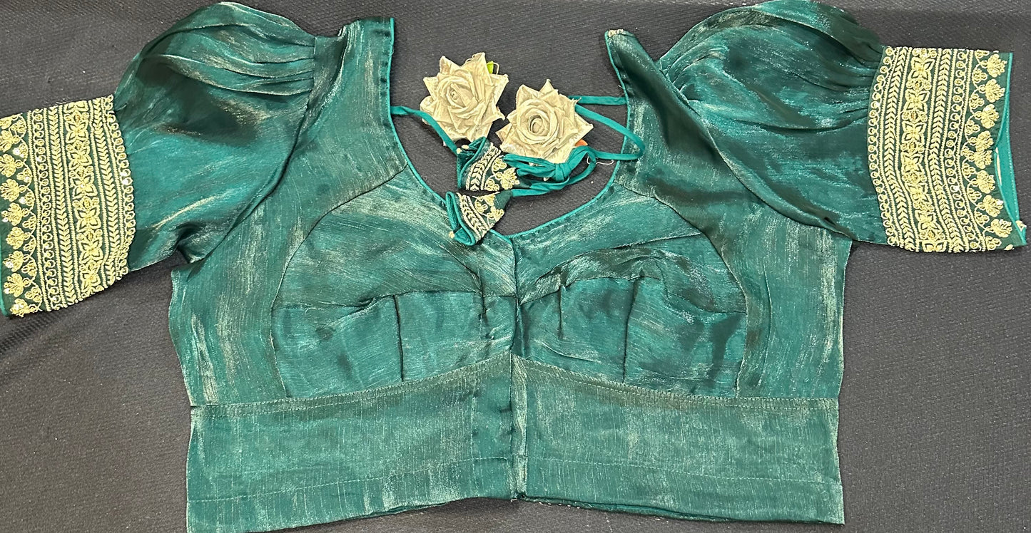 Teal Sari Blouse Indian Saree Top Worked Choli B425