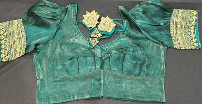 Teal Sari Blouse Indian Saree Top Worked Choli B425