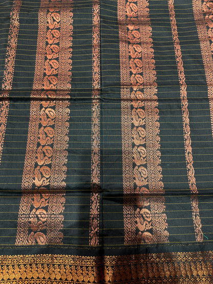 Kalyani Silk Cotton Sari Indian Saree Green & Black S140