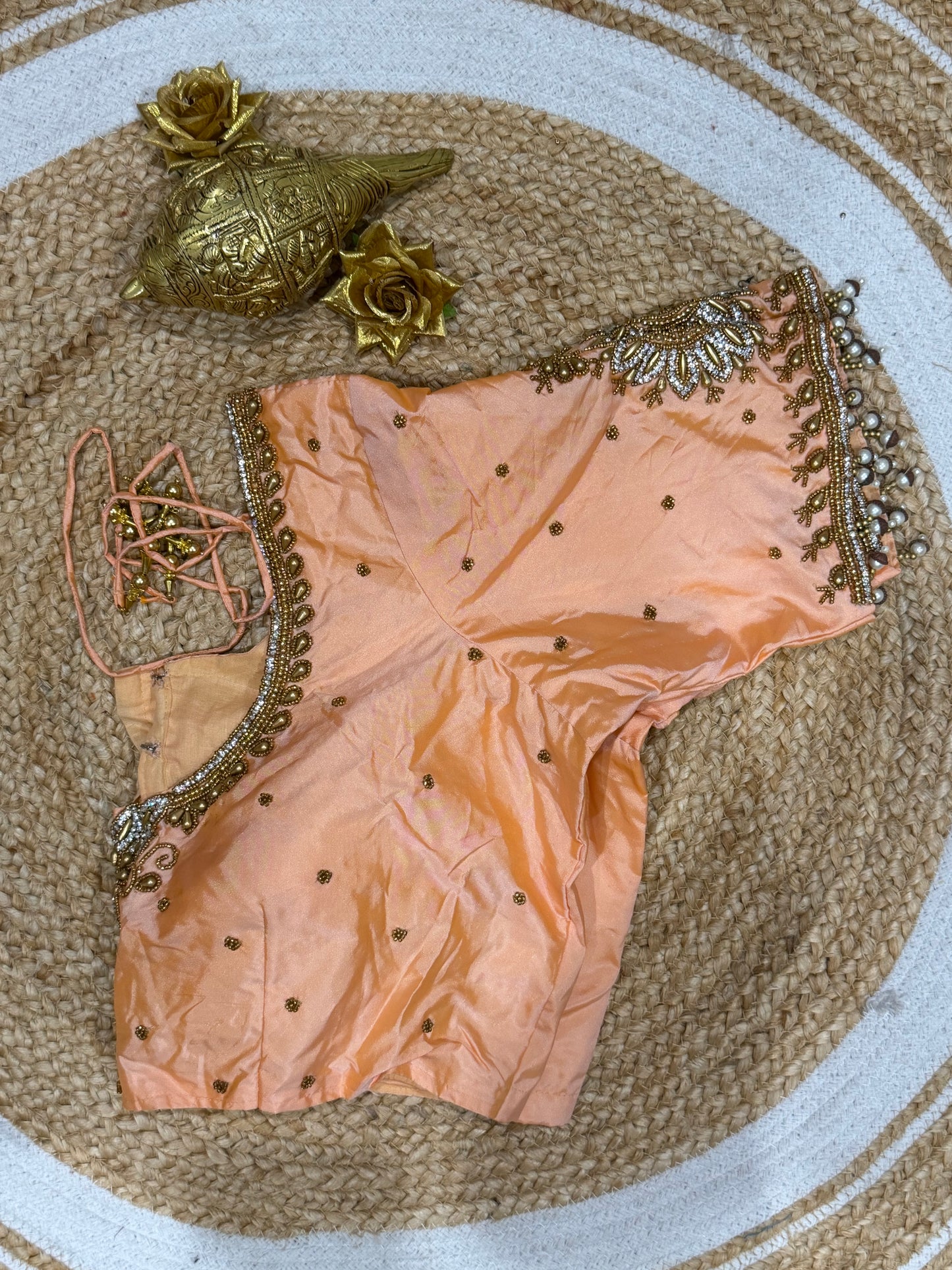 42” XL Size 12 size Aari Worked Sari Blouse Indian Saree Top Peach B172