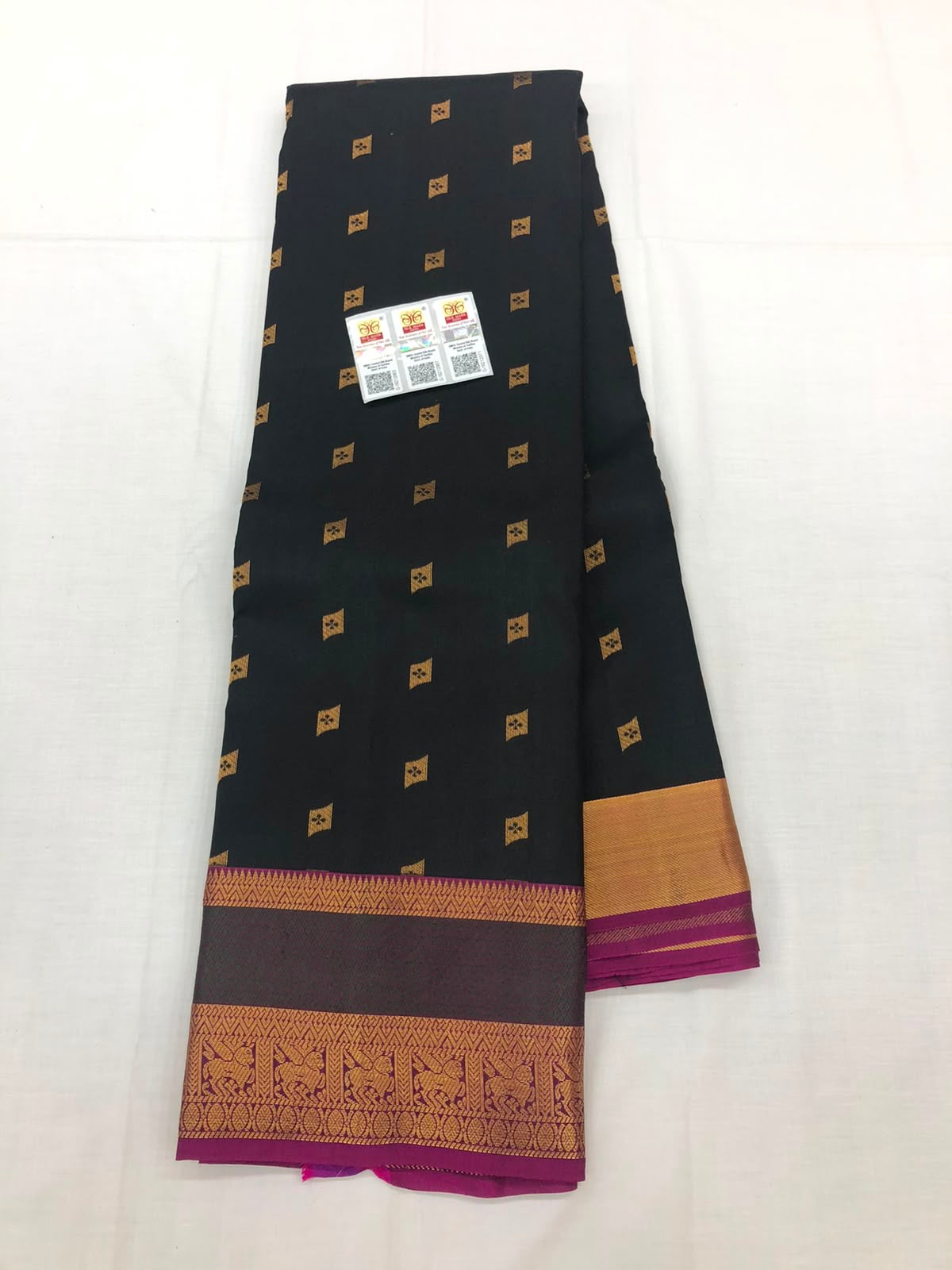 Kanchipuram Pure Silk Saree Bridal Indian Black Kanjivaram Sari SPK331