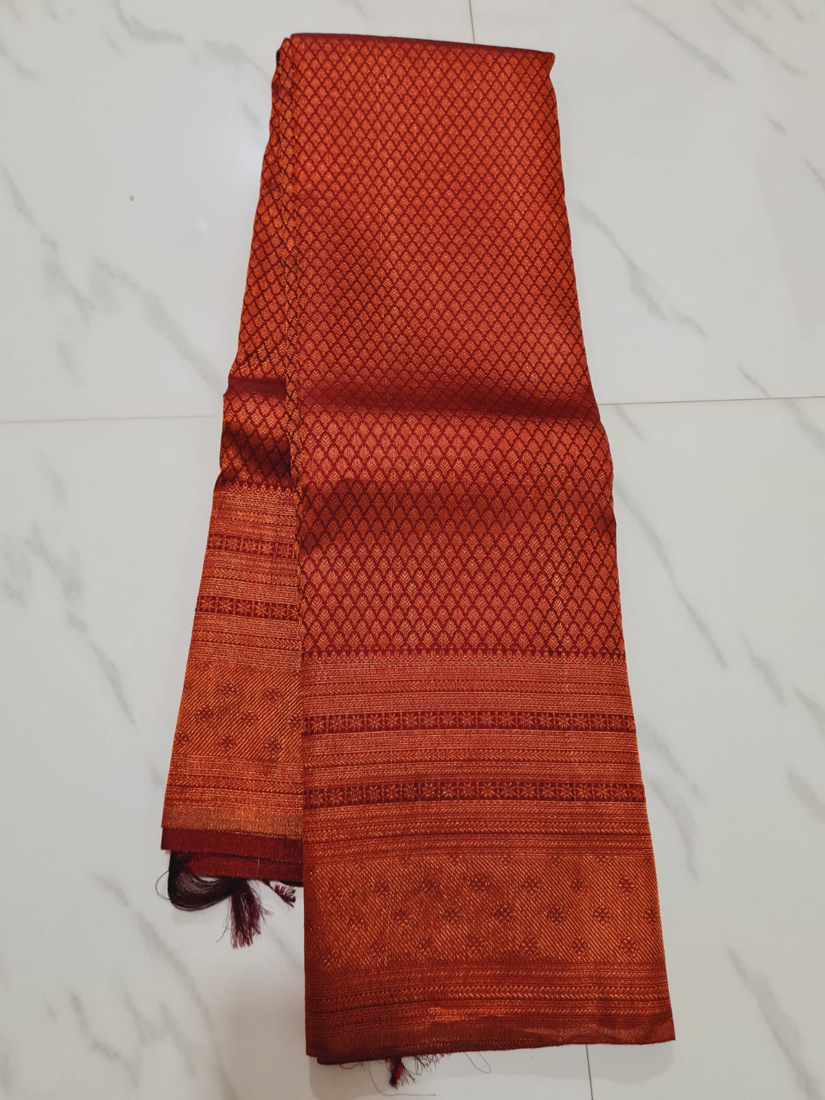 Kerala style Kanchipuram Pure Silk Saree Maroon & Copper Kanjivaram Sari| SPK116