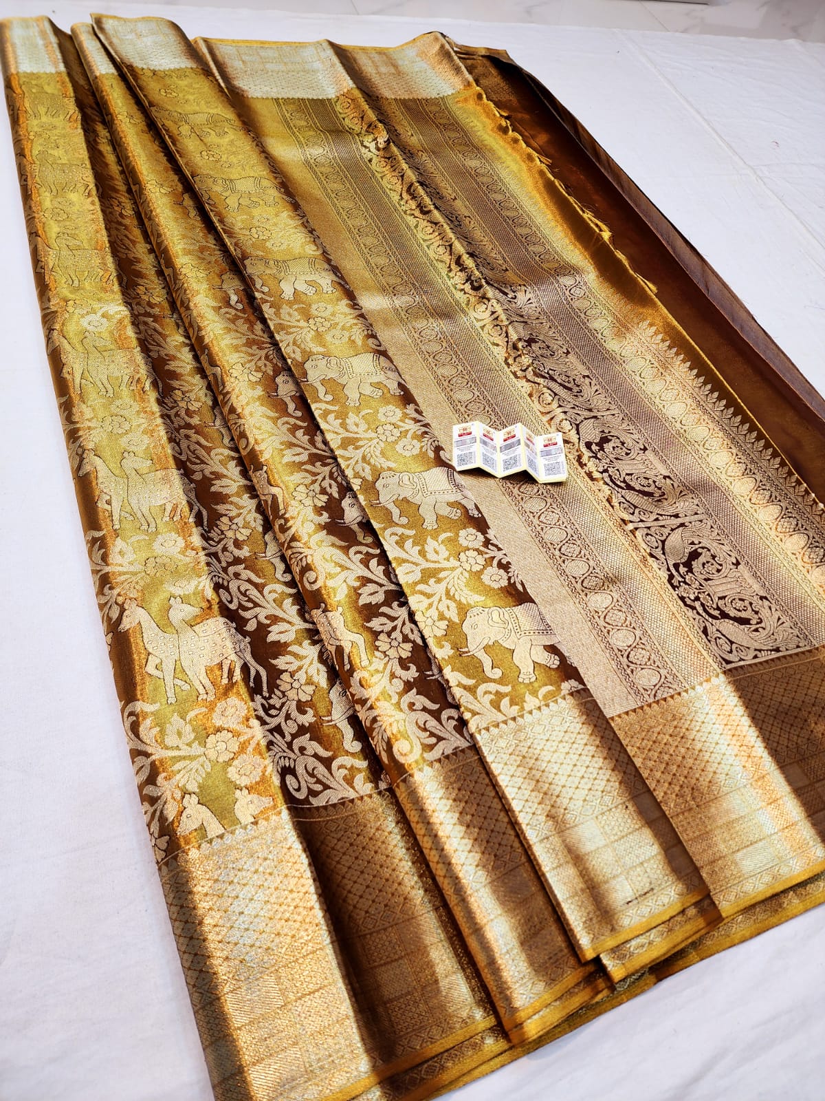 Vanarajah Bridal Kanchipuram Pure Silk Saree Gold Kanjivaram Sari| SPK091