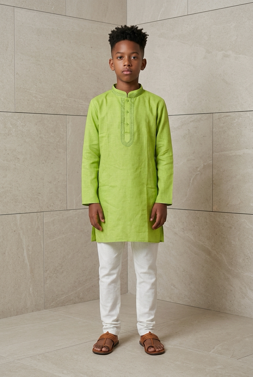 Sizes 11 13 14 15 Boys Sherwani Outfit Cotton Green White K10