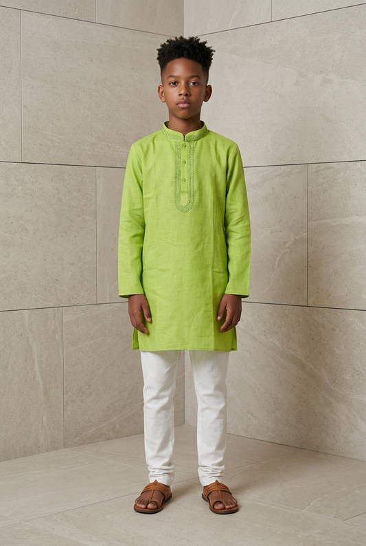 Sizes 11 13 14 15 Boys Sherwani Outfit Cotton Green White K10