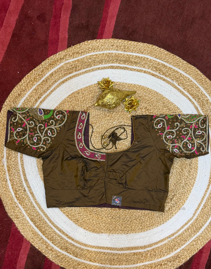 42” XL Size 12 size Aari Worked Sari Blouse Indian Saree Top Brown B162