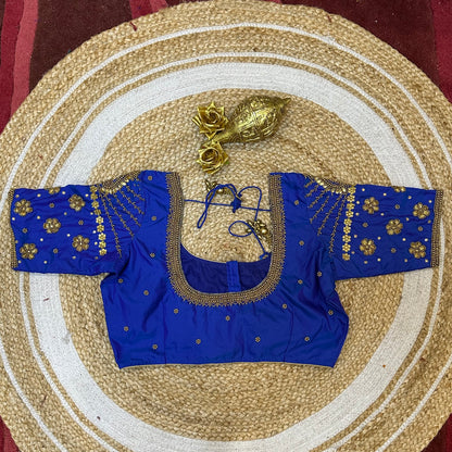 38” M Size 8 Aari Worked Sari Blouse Indian Saree Top Royal Blue B285