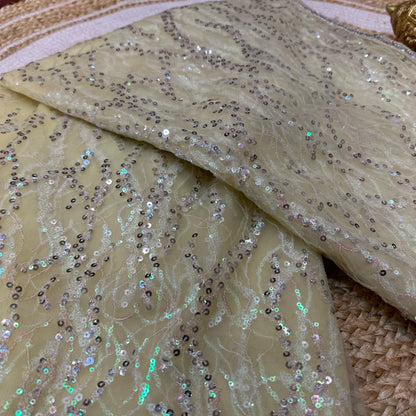 Net Sari Indian Bollywood Sequins Designer Fancy Party wear Saree Yellow Z2