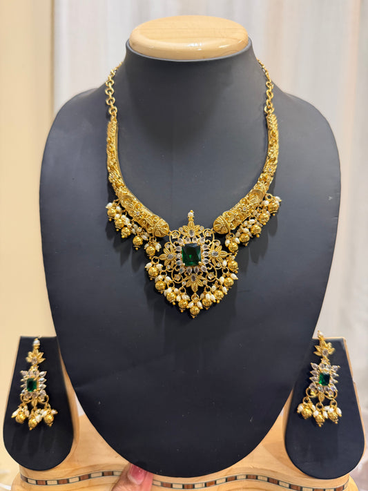 Indian Necklace & Earrings Temple Jewellery Set N86