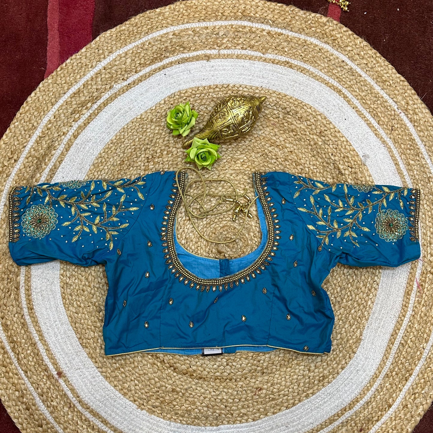 38” M Size 8 Aari Worked Sari Blouse Indian Saree Top Blue B276