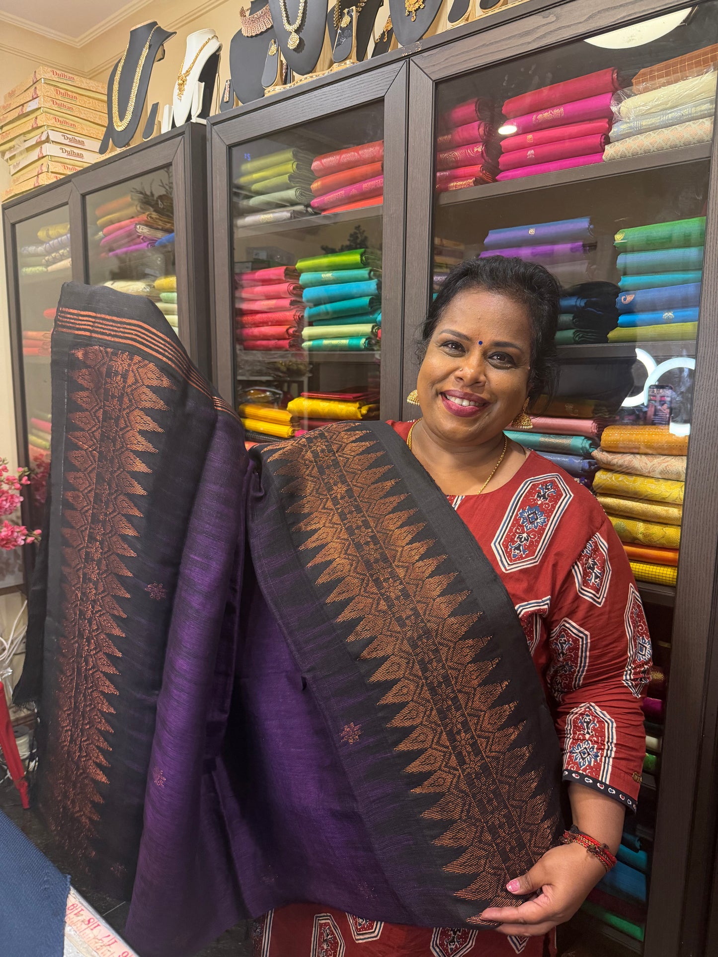 Silk Cotton Linen Sari Indian Saree Copper Jari Mehendi Green Black S127