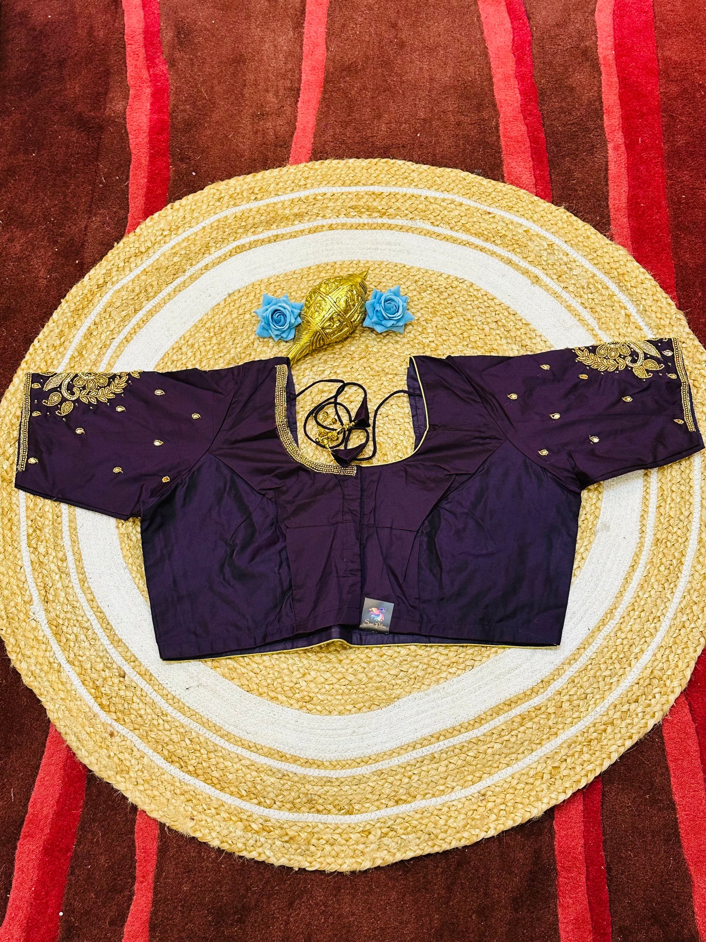 46” Size 16 Aari Worked Sari Blouse Indian Saree Top Silk Wine B189