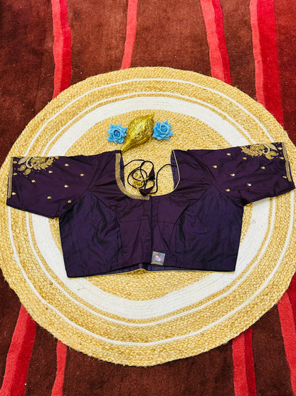 46” Size 16 Aari Worked Sari Blouse Indian Saree Top Silk Wine B189