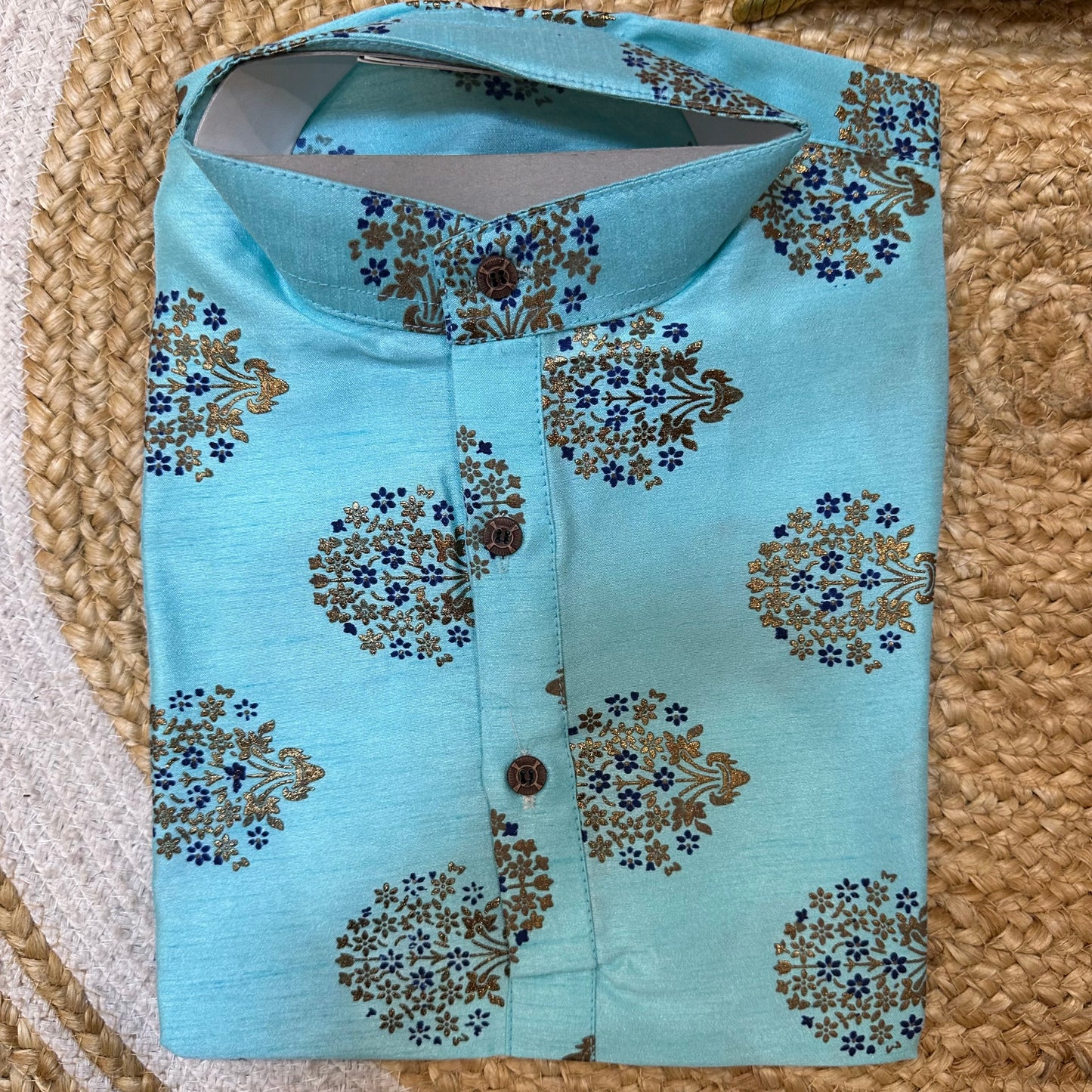 Boys Indian Sherwani Outfit kids Kurta Blue Gold K11