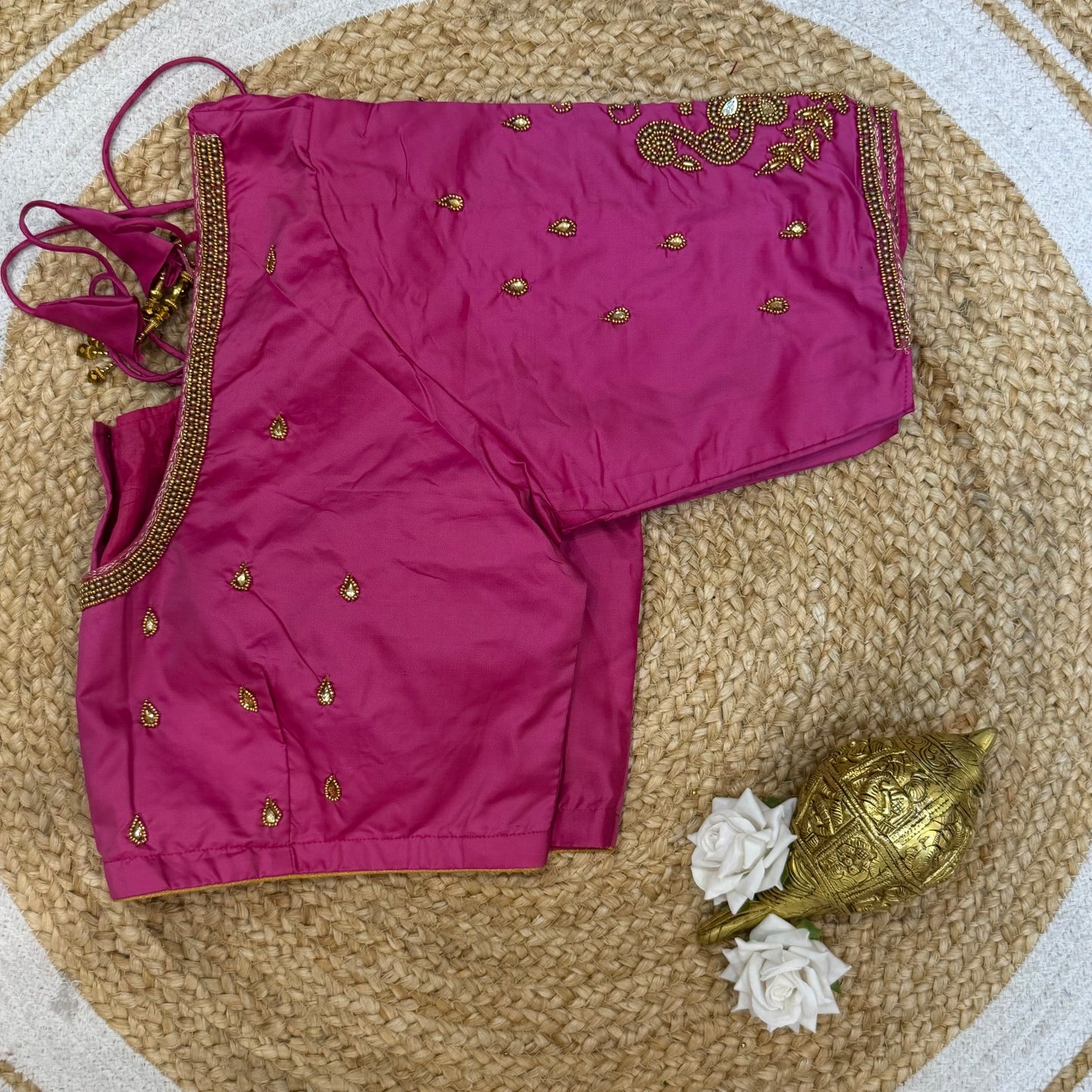 46” Size 16 Aari Worked Sari Blouse Indian Saree Top Silk Hot Pink B222