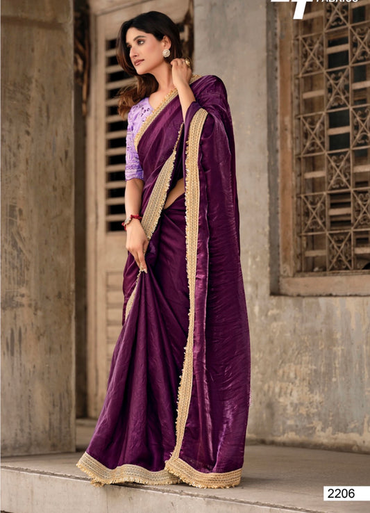 Indian Fancy Party wear Saree Fendi Silk Bollywood Plain Sari S147