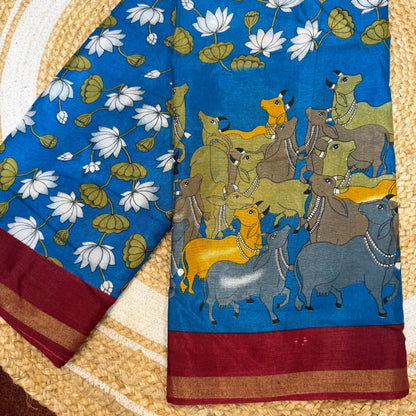 Green Indian Casual wear Saree Kalamkari Printed Sari S143