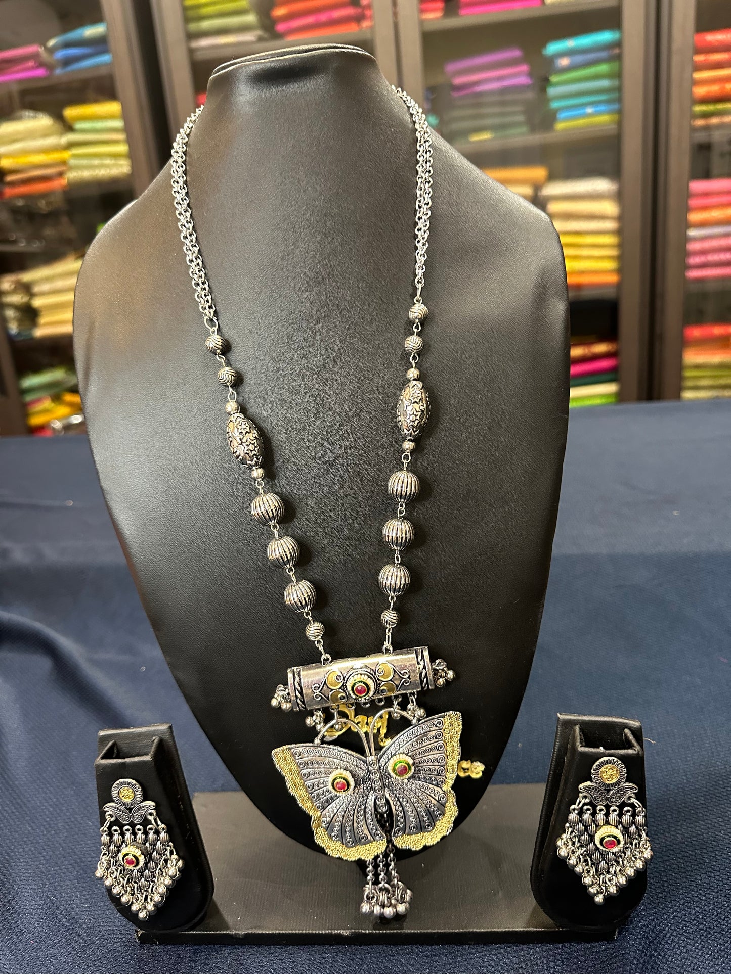 Oxidised Silver Necklace & Earrings Indian Jewellery Set Butterfly N80