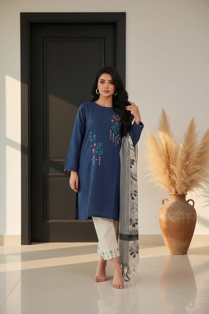 44” 2XL Indian Ladies Outfit Salwar Kameez Kurti Suit Set Blue SS16