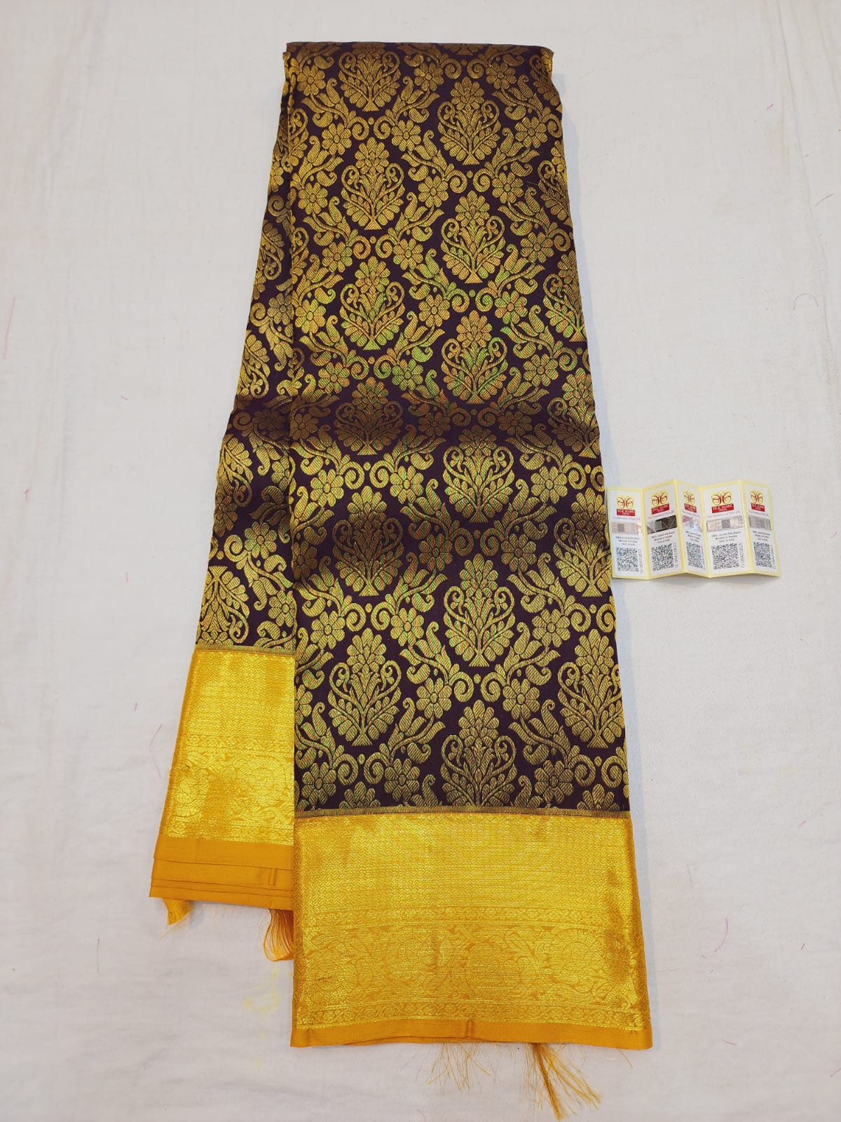 Kanchipuram Pure Silk Saree Brown & Yellow Kanjivaram Sari| SPK124