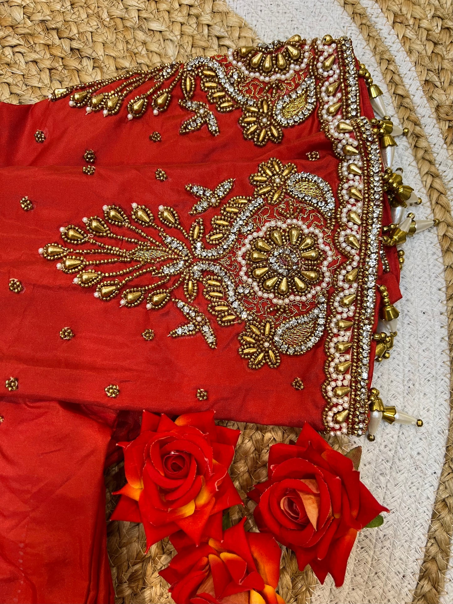 40” Bridal Aari hand Worked Sari Blouse Indian Top Choli Silk Red B36