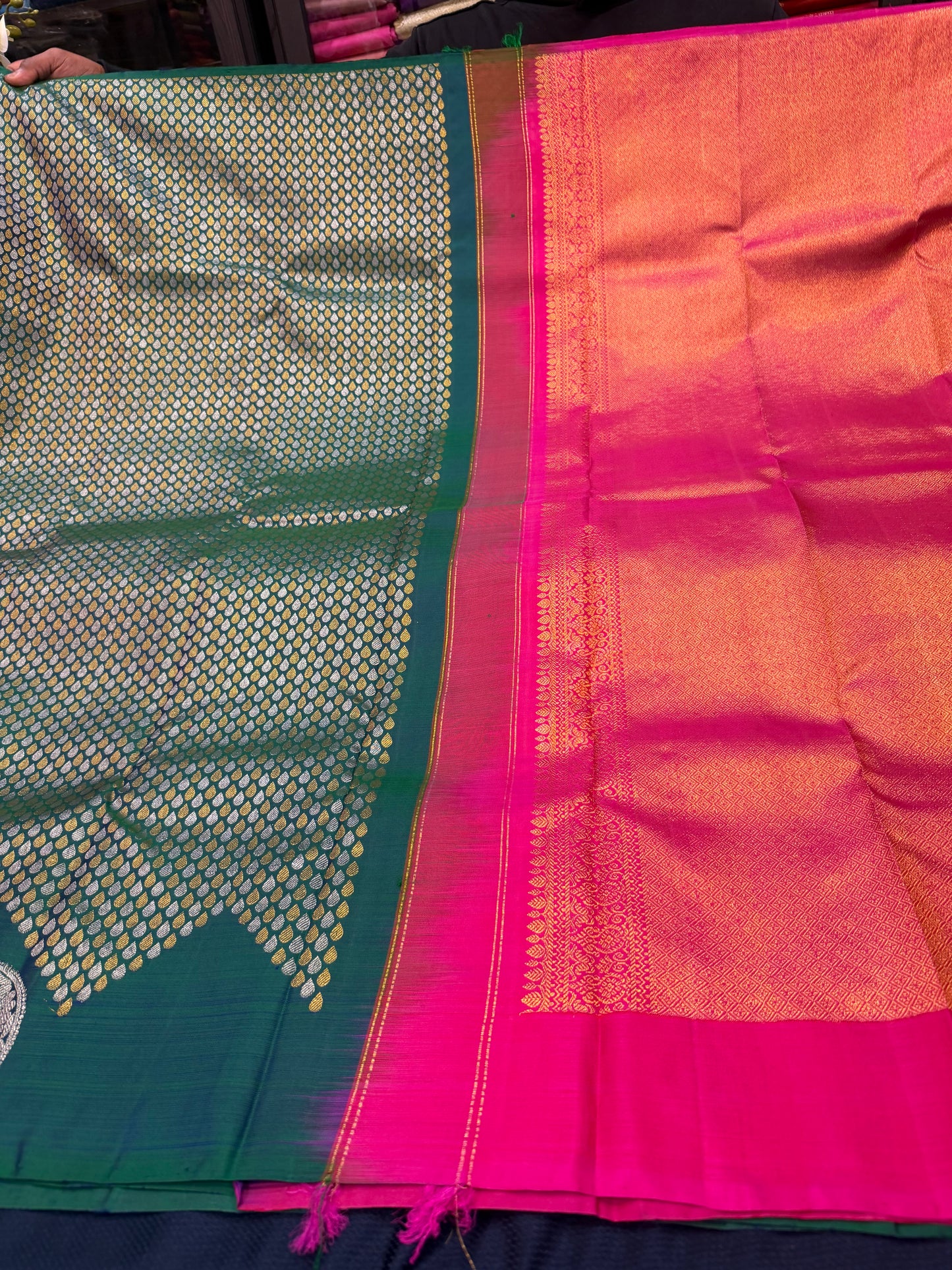 Kanchipuram Pure Silk handloom Saree Indian Kanjivaram Green Sari SPK427