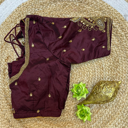 38” M Size 8 Aari Worked Sari Blouse Indian Saree Top Brown B272
