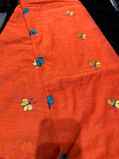 Khadi Soft Cotton Linen Sari Indian Saree Rusty Orange S76