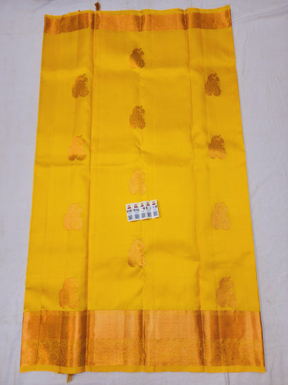 Kanchipuram Pure Silk Saree Yellow with Copper Kanjivaram Sari| SPK186