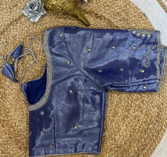 36” Small size Aari Worked Sari Blouse Indian Saree Blue Top B141