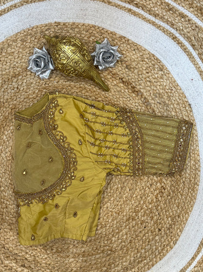 34” XS Aari Worked Sari Blouse Indian Saree Top Silk Gold B103