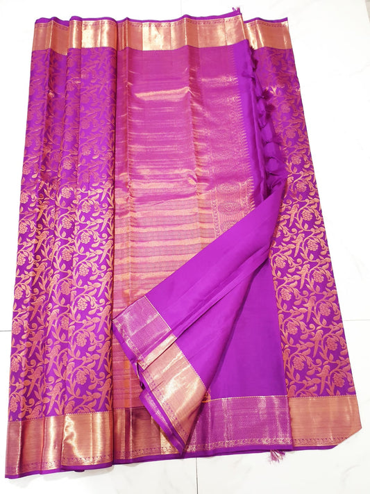 Kanchipuram Pure Silk Saree Purple Kanjivaram Sari| SPK182