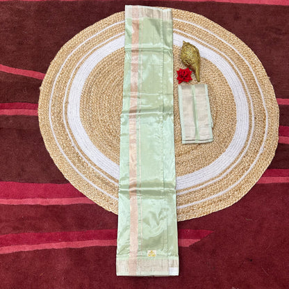 Medium Men’s South Indian Vesti Shirt Shawl Combo Semi Silk Dhotti V9