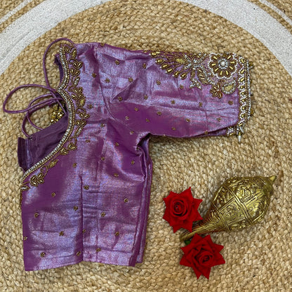 38” M Size 8 Aari Worked Sari Blouse Indian Saree Top Metallic Pink B294