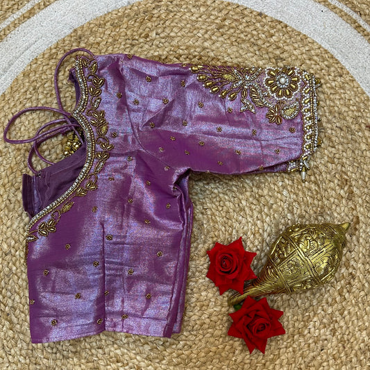 38” M Size 8 Aari Worked Sari Blouse Indian Saree Top Metallic Pink B294