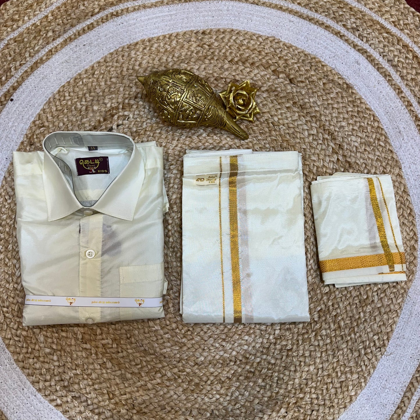 Size 6 Indian Boyswear stick & Go Vesti Shirt combo Cream Dhotti V27