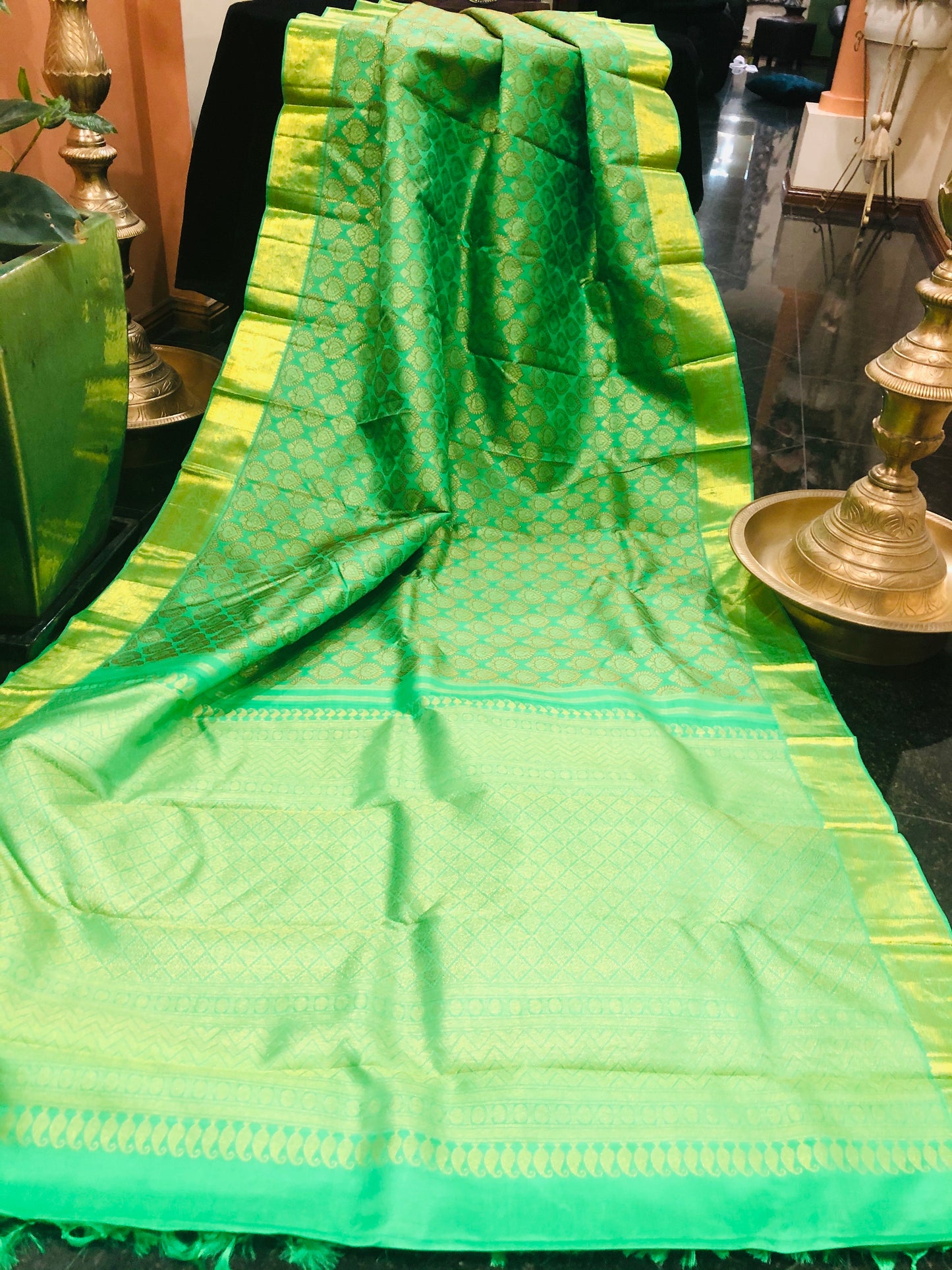 Bridal Kanchipuram Pure Silk Saree Green Kanjivaram Sari| SPK155