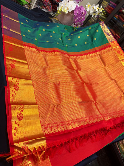 Kanchipuram Pure Silk handloom Saree Indian Kanjivaram Green Red Sari SPK429
