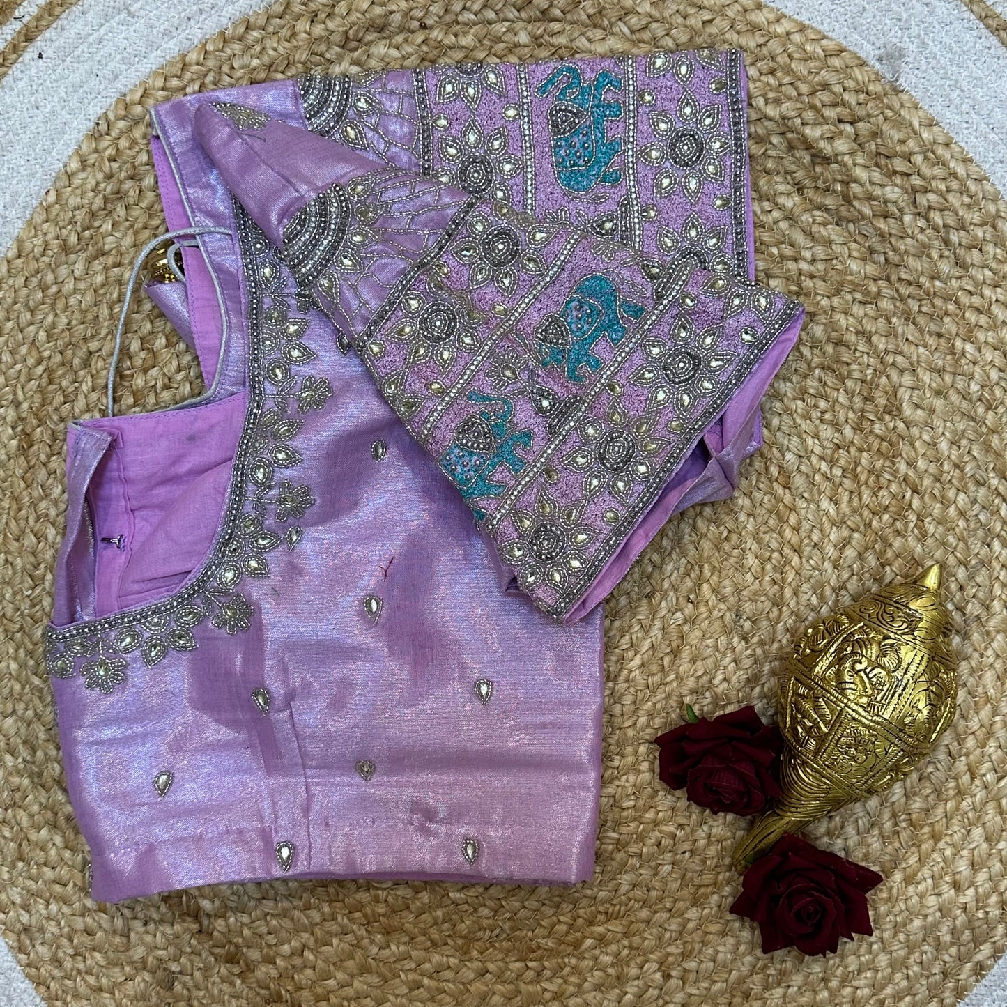 44” Size 14 Aari Sari Blouse Indian Saree Top Metallic Purple B265