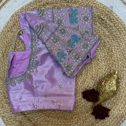 44” Size 14 Aari Sari Blouse Indian Saree Top Metallic Purple B265