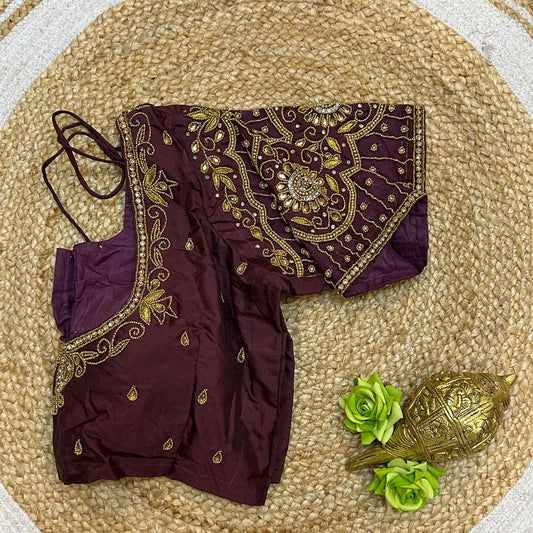 38” M Size 8 Aari Worked Sari Blouse Indian Saree Top Maroon B317