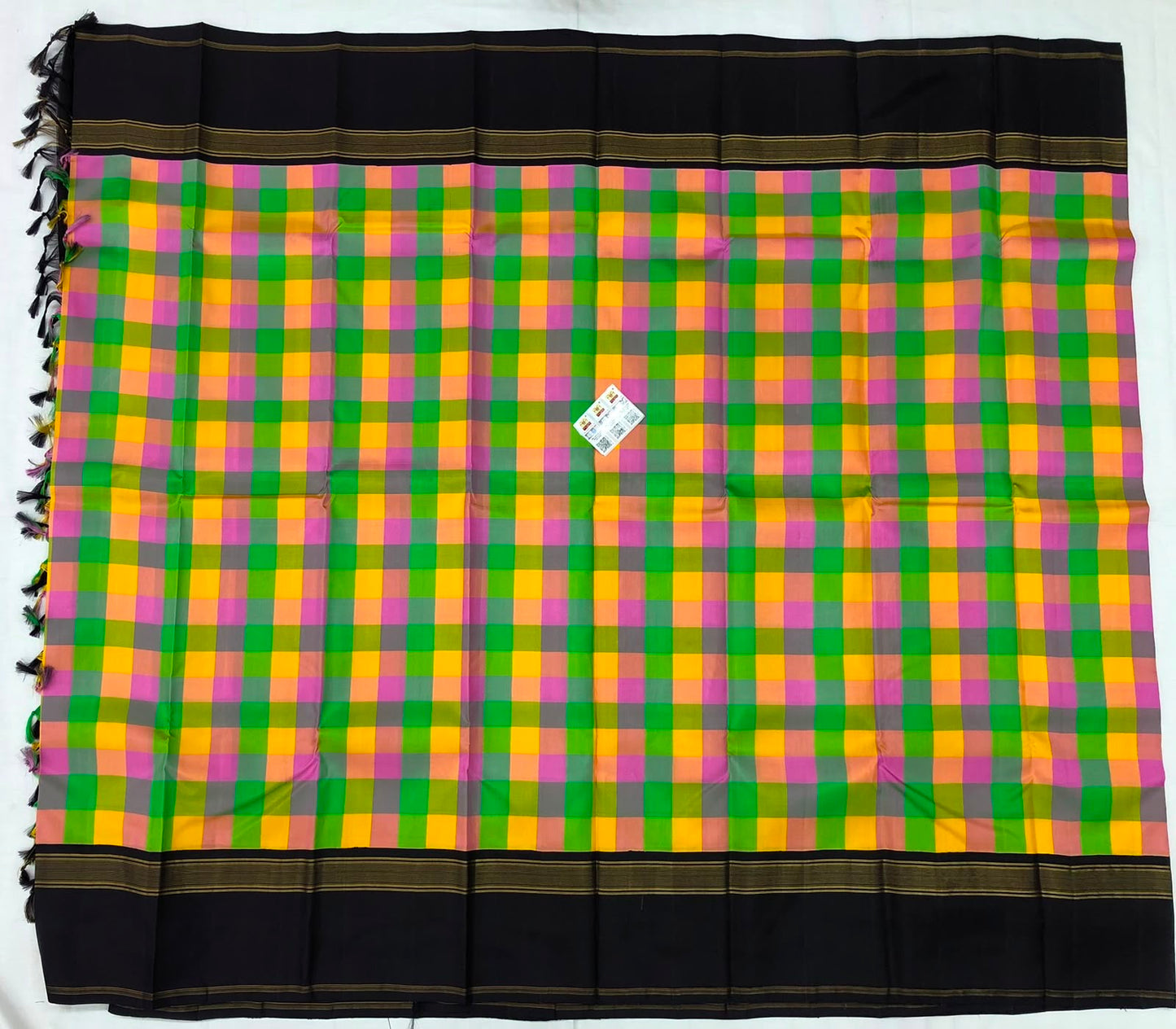 Vintage Kanchipuram Pure Silk Saree Indian Checkered Kanjivaram Sari SPK326