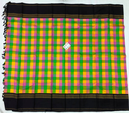 Vintage Kanchipuram Pure Silk Saree Indian Checkered Kanjivaram Sari SPK326