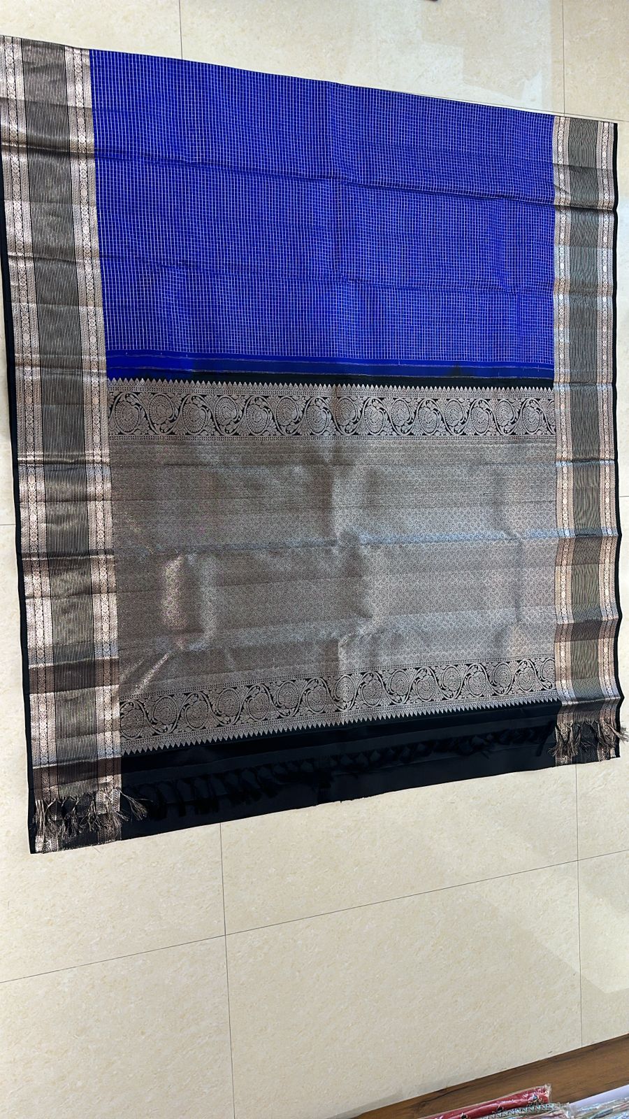 Kanchipuram Pure Silk Saree Blue Kanjivaram Sari| SPK174
