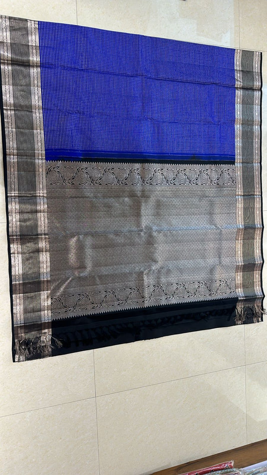 Kanchipuram Pure Silk Saree Blue Kanjivaram Sari| SPK174