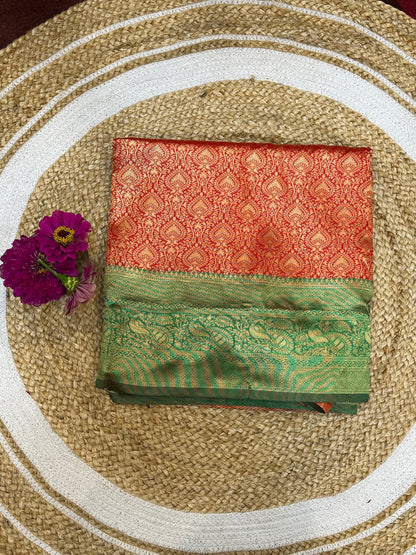 Art Silk Sari Indian Fancy Saree Red & Green S74