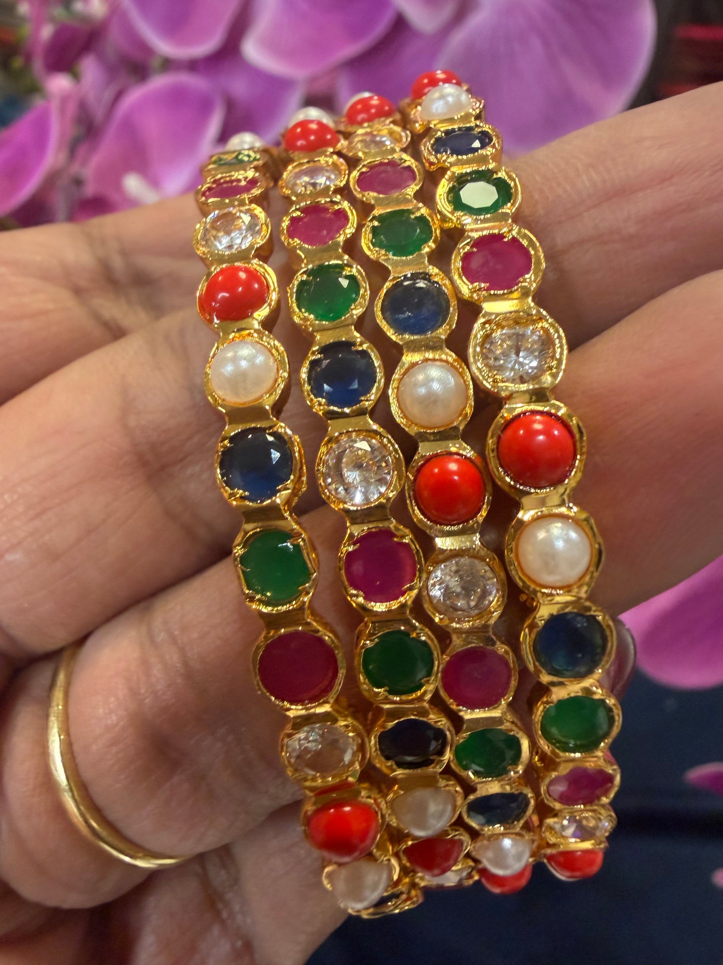 Indian Navaratna Impon Bangles Set of 4 Multi Stones B10