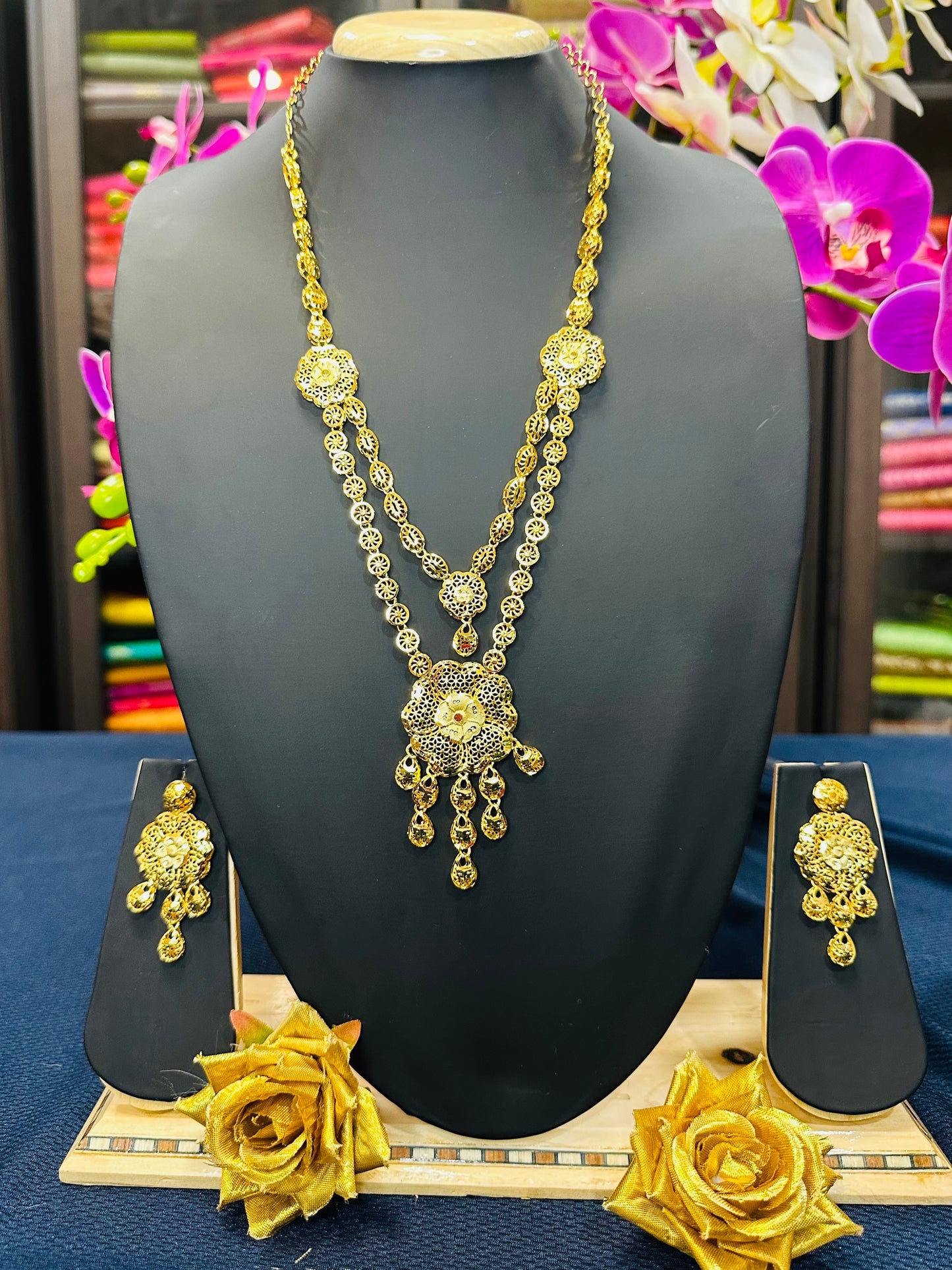 Forming Gold Indian Necklace Haram Jewellery N52