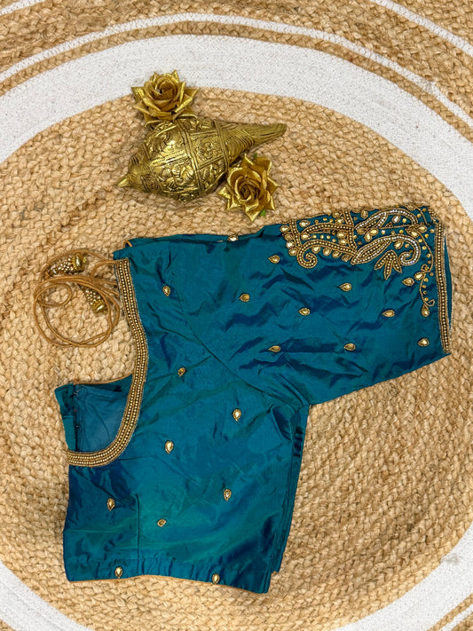 42” XL Size 12 size Aari Worked Sari Blouse Indian Saree Top Blue B171